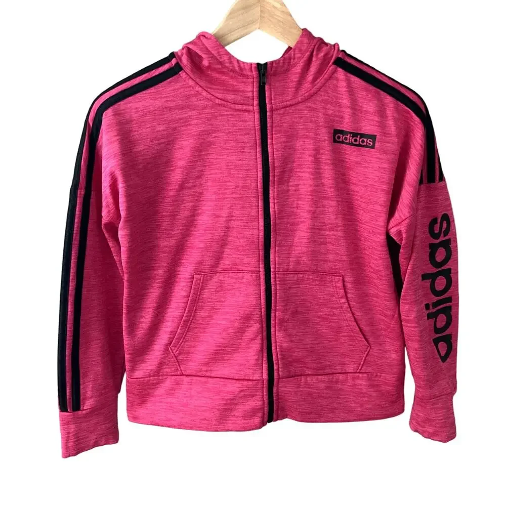Adidas Melange Fleece Hooded Jacket - Real Magenta Heather - 14, Large
